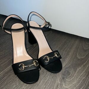 Black GUCCI Horsebit Block Heel Sandal